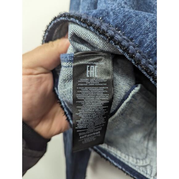 Self-Portrait Women's Braid-Trim Denim Jacket Cropped Boxy Blue Size US 4 - Picture 7 of 9